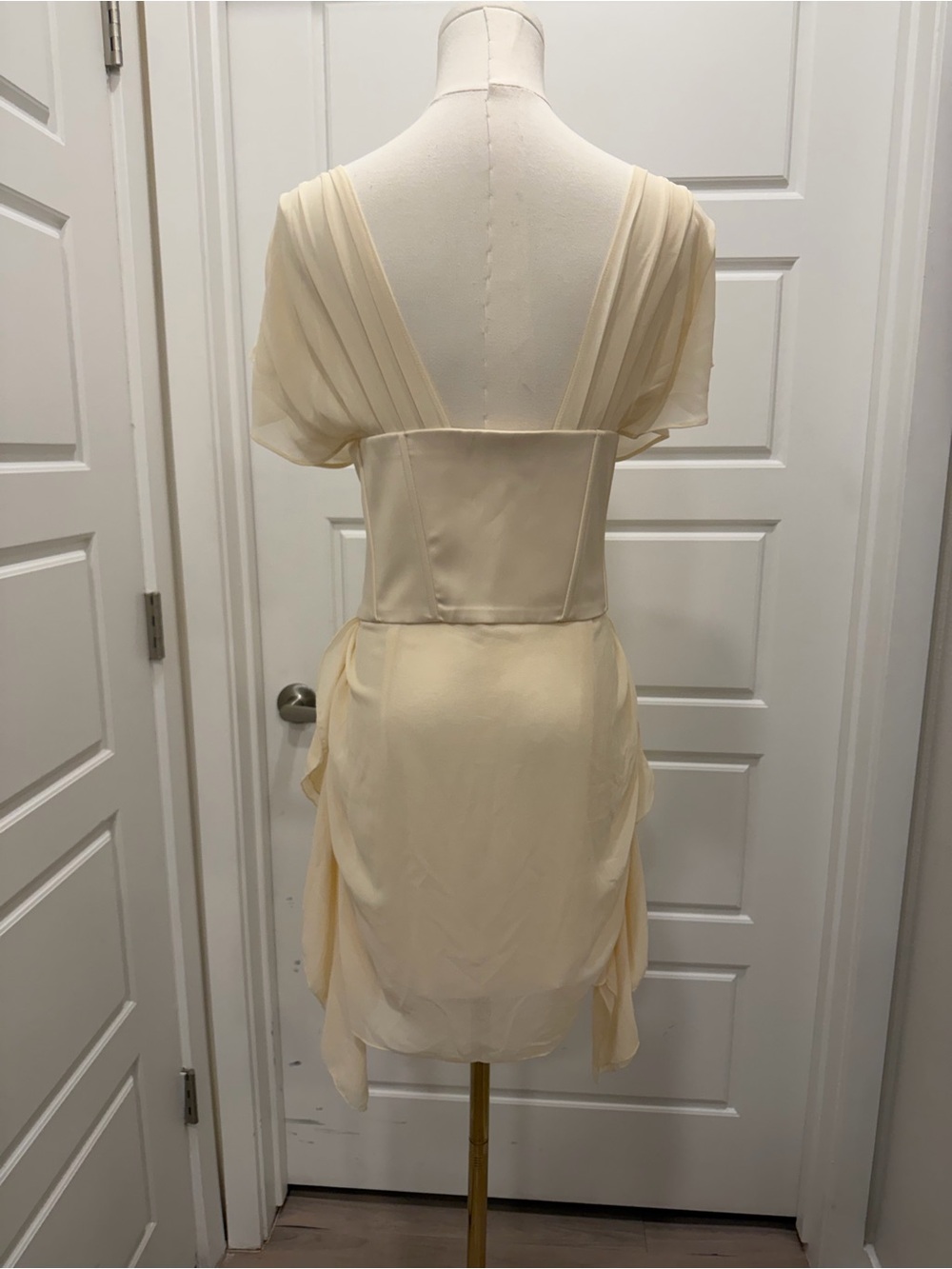 Oh Polly Cerise - Draped Corset Dress Cream Mini Dress - Picture 6 of 8